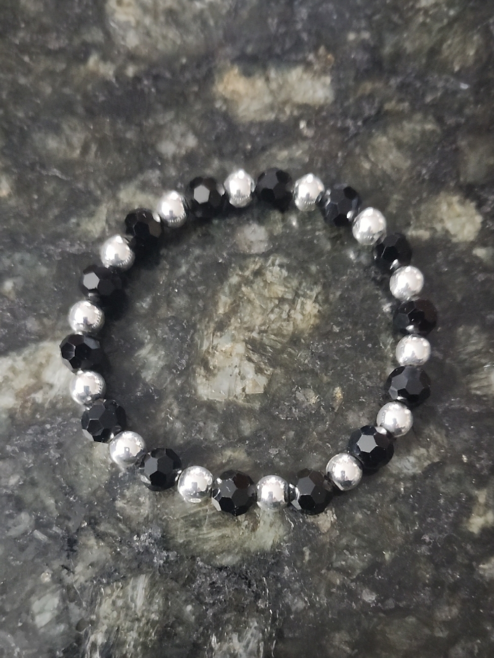 Handmade Faceted Black and Silver Beaded Bracelet